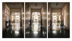 Gina Heyer Theatre Triptych 2013-2022 oil on board 3x 900mm x 550mm x 50mm