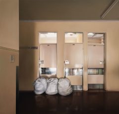 Gina Heyer Laundry I 2013-2022 oil on board 460 x 482mm